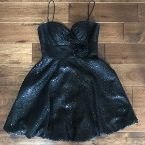 Black Sequin Sweetheart Neckline Cocktail Dress